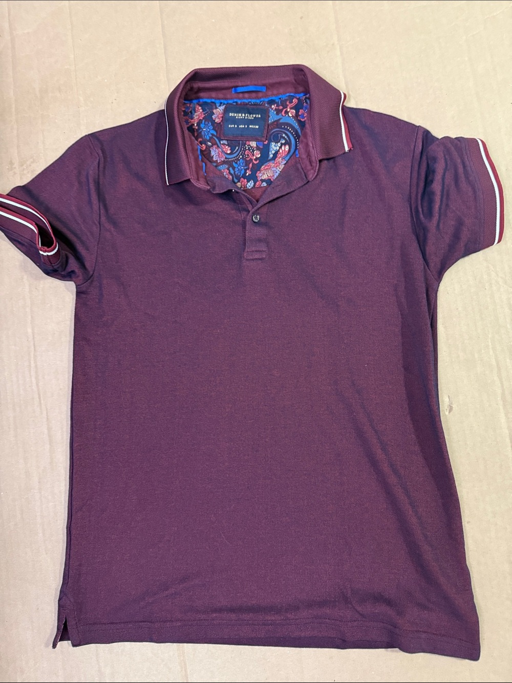 Sean John Men's Maroon Polo with Trimmed Collar